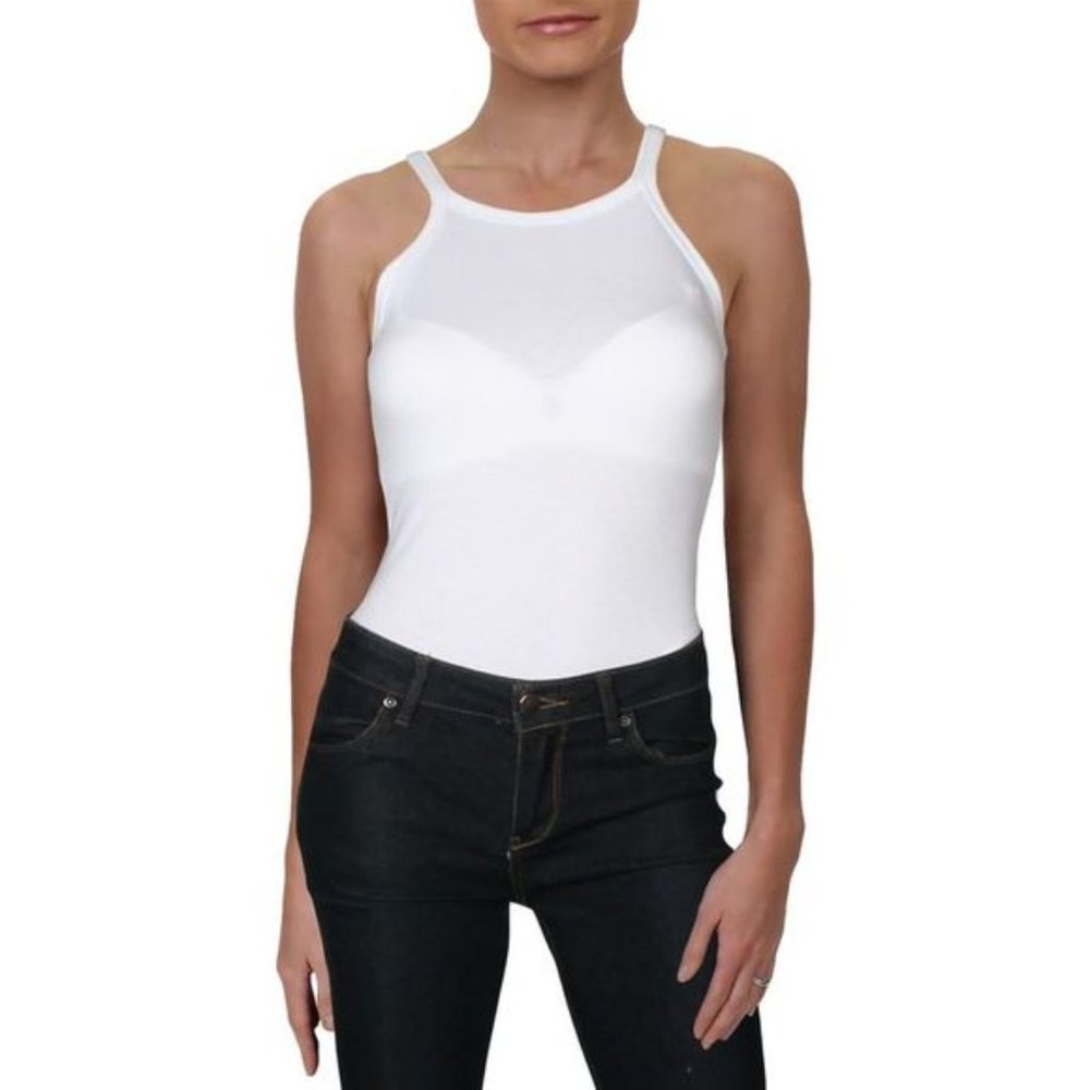 NWT Danielle Bernstein Womens White Shirt Thong Tank Bodysuit Top